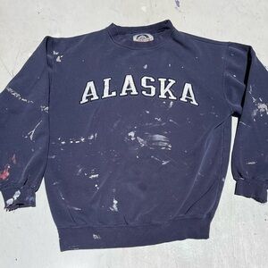 Men's Vintage Alaska Sweatshirt Blue Spell-Out S Street 90s THRASHED Grunge USA